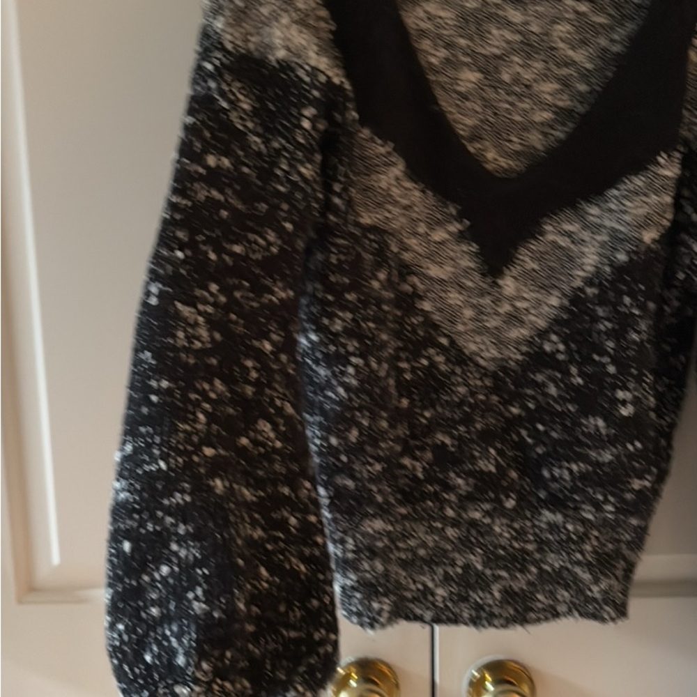 White House Black Market Black and Gray V-Neck Sweater